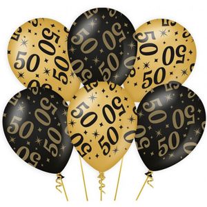 Classy Ballonnen 50 Jaar Zwart/Goud - 6 stuks - Ø30 cm - Geschikt voor Helium en lucht - Luxe kwaliteit