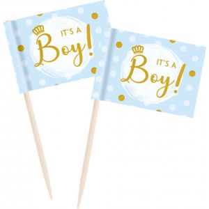 Paperdreams Prikkers - It's a boy 6,5x3cm blauw Hout Paperdreams Cocktailprikker