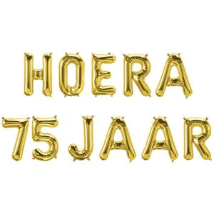 Paper Dreams - Foil Balloon Kit - Hoera 75 jaar - Goud - 40cm hoog - 10 meter lint - 11 ballonnen