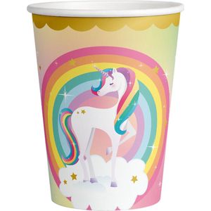 PD-Party: 8 stuks papieren bekers in eenhoorn-design - feestservies voor elk kinderfeestje - bekers in unicorn design voor meisjes - feestbekers voor kinderverjaardagen - 7,5 x 7,5 x 9 cm