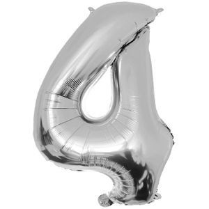 4 Jaar Cijfer Ballon Zilver Leeg 86cm