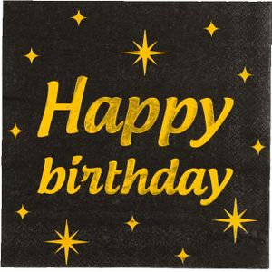 Happy Birthday Servietten Schwarz Gold 19cm 16 Stk.