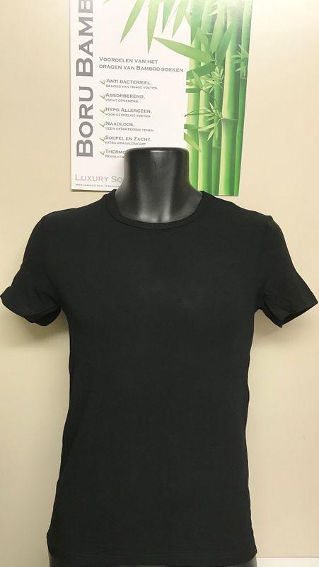 Boru Bamboe heren shirt ronde hals zwart