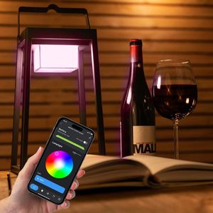 Yuma Slimme Solar tafellamp - RGB LED Lantaarn met 16 miljoen kleuren, Tuinverlichting op zonneenergie, USB-C oplaadbaar, IP44, Tafellamp oplaadbaar, Solar tafellamp buiten, Solar lantaarn, Brendz