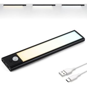 Brendz LED Kastverlichting met bewegingssensor, 20 cm, USB-C Oplaadbaar, Dimbaar, Magnetisch, 3 Kleurtemperaturen, Draadloos, Keukenverlichting Led, Kastverlichting op Batterij, Zwart