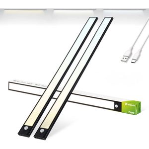 Brendz Keukenverlichting Onderbouw LED, Onderbouwverlichting, 2 x 60cm, USB-C Oplaadbare Led-Strip, 4400mAh, 3 Kleurtemperaturen, Dimbaar, Magnetisch, Keukenverlichting Draadloos, Kastverlichting, Puyo Zwart