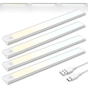 Brendz Keukenverlichting Onderbouw LED, Onderbouwverlichting, 4 x 40cm, USB-C Oplaadbare Led-Strip, 2200mAh, 3 Kleurtemperaturen, Dimbaar, Magnetisch, Keukenverlichting Draadloos, Kastverlichting, Puyo Zilver