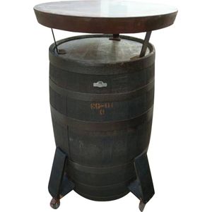 Bartafel Whisky 190l. ""Whisky on wheels"" bruin gelakt / Statafel / Eikenhout / Whiskyvat / op wielen