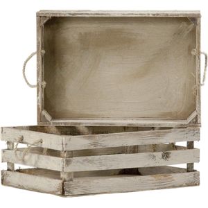 Kist met koord 3-lats, old look groot / Decoratieve houten kist met koord, Opbergkist met touw, Vintage opbergkist met touw / Cadeaukist