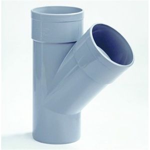 Dyka T-stuk met 2x lijmmof en 1x spie 45° PVC grijs keurmerk BRL52100 125mm