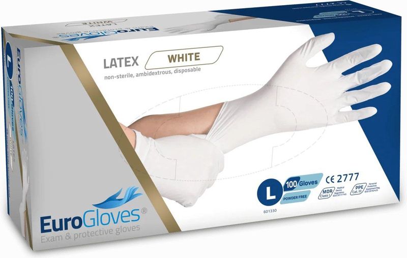Eurogloves Latex White ongepoederd, maat L, 100 stuks