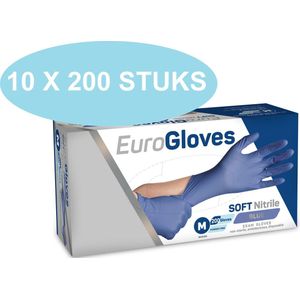 Eurogloves soft-nitrile handschoenen blauw, poedervrij, 10 x 200 stuks, maat S (VOORDEELVERPAKKING)