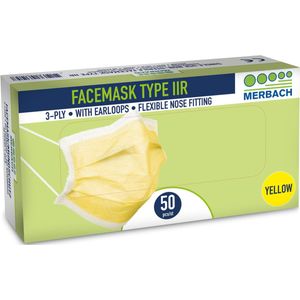 Voordeelverpakking 4 X Merbach mondmasker geel 3-lgs IIR oorlus 50 stuks