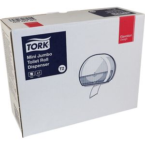 Voordeelverpakking 4 X Tork Mini Jumbo Toiletpapier Dispenser, wit T2, kunststof, Elevation-Line, 1 stuk (555000)