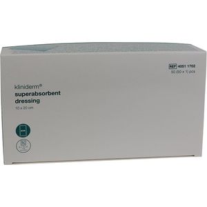Voordeelverpakking van 2 x Kliniderm superabsorbend verband, 10 x 20cm, steriel, 50 stuks