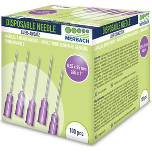 Merbach Injectienaalden 24 G x 1 - 25mm paars - 3 x 100 stuks voordeelverpakking