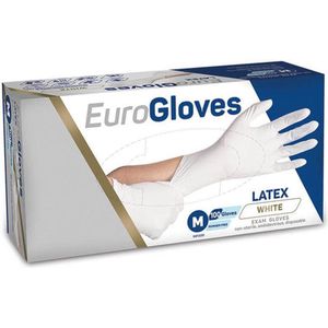 Eurogloves latex handschoenen poedervrij wit -Medium- 2 x 100 stuks voordeelverpakking