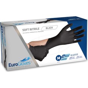 Eurogloves soft-nitrile handschoenen poedervrij zwart - Medium- 2 x 100 stuks voordeelverpakking