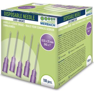 Voordeelverpakking 2 X Merbach Injectienaalden 24 G x 1 - 25mm paars 100 stuks