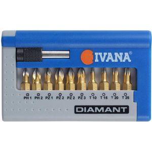 Ivana diamant bitset 11-delig - PH/PZ/Torx - inclusief cassette