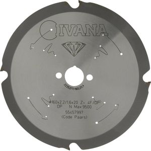 Ivana cirkelzaagblad 4tands - Z=4F hout - 160x2.2/1.6x20mm - vlaktand(F)