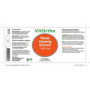 Vitortho Panax Ginseng Extract 500 mg 60 vegacaps