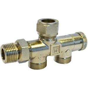 Pentec - 2-pijps Onderblok - Messing - M22 - Aansluitrichting Leidingen naar Vloer - Vernikkeld