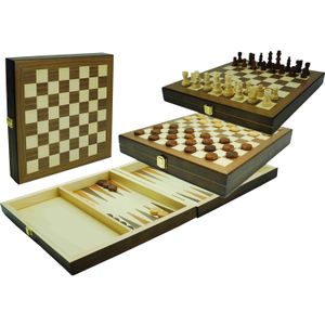 Hot sports - Schaak-Dam-Backgammon Klapcassette - Hout - 29x29