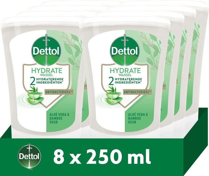 Dettol No-Touch Navulling Handzeep Aloë Vera & Bamboe (Hydrate) 250ml - 8 stuks - Voordeelverpakking