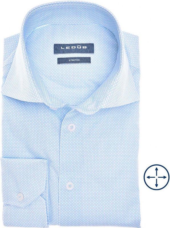 Ledub - Blauw Fantasie - Overhemd - Lichtblauw met Wit Mini Dessin - Strijkvriendelijk