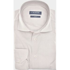 Ledub - Modern Fit Overhemd - Lichtbruin met Wit Mini Dessin - Strijkvriendelijk