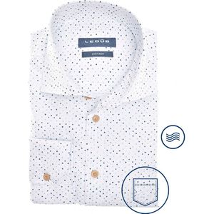 Ledub - Business Overhemd - Blauw - Geprint Katoen - Normale Fit