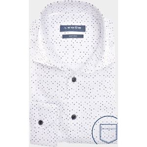 Ledub - Modern Fit Overhemd - Wit met Blauw en Beige Dessin - 100% Katoen - Strijkvriendelijk