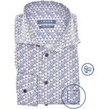 Ledub modern fit overhemd - popeline - wit met blauw en beige dessin - Strijkvriendelijk - Boordmaat: 43