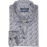 Ledub - Modern Fit Overhemd - Popeline - Wit met Blauw en Beige Dessin - Strijkvriendelijk
