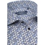 Ledub - Modern Fit Overhemd - Popeline - Wit met Blauw en Beige Dessin - Strijkvriendelijk