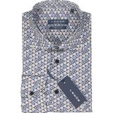 Ledub - Modern Fit Overhemd - Popeline - Wit met Blauw en Beige Dessin - Strijkvriendelijk