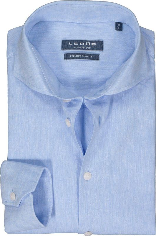 Ledub - Modern Fit Overhemd - Lichtblauw - Linnen/Katoen