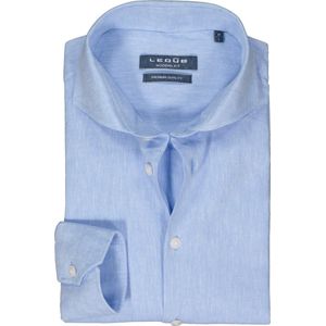 Ledub - Blauw Effen Overhemd - 55% Linnen 45% Katoen - Haifisch Kraag