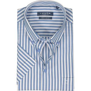 Ledub modern fit overhemd, korte mouw, popeline, middenblauw met wit gestreept