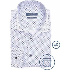 Ledub - Modern Fit Overhemd - Wit met Blauw Dessin - 100% Katoen - Strijkvriendelijk