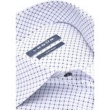 Ledub - Modern Fit - Overhemd - Wit met Blauw Dessin - Strijkvriendelijk