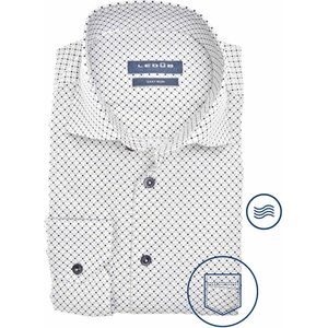 Ledub - Modern Fit - Overhemd - Wit met Groen en Donkerblauw Dessin - Strijkvriendelijk