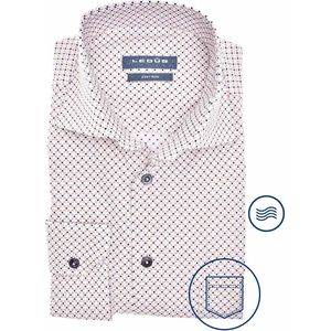 Ledub - Modern Fit Overhemd - Wit/Beige - 100% Katoen - Lange Mouwen