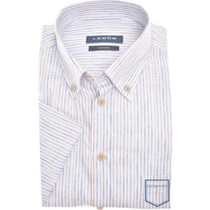 Ledub - Overhemd - Korte Mouw - Blauw-Beige Gestreept - Katoen