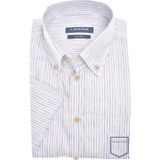 Ledub - Overhemd - Korte Mouw - Blauw-Beige Gestreept - Katoen