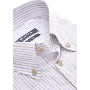 Ledub - Overhemd - Korte Mouw - Blauw-Beige Gestreept - Katoen