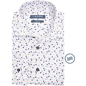 Ledub - Modern Fit Overhemd - Wit met Blauw Groen en Geel Dessin - Strijkvriendelijk