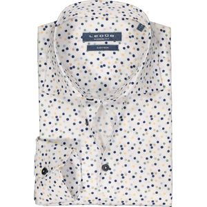 Ledub - Modern Fit Overhemd - Wit met Blauw - Groen en Geel Dessin - Strijkvriendelijk