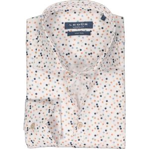 Ledub - Modern Fit Overhemd - Structuur - Wit met Blauw - 100% Katoen